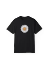 Unisex Cat Daisy Flower Baskılı Siyah Basic Tshirt