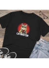 Unisex Catbuster Baskılı Siyah Basic Tshirt