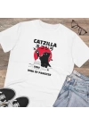 Unisex Catzilla Baskılı Beyaz Basic Tshirt