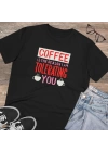 Unisex Coffee Toleration Baskılı Siyah Basic Tshirt