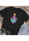 Unisex Cosmic Astronaut Colorful Baskılı Siyah Basic Tshirt