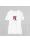 Unisex Do No Harm Rose Baskılı Beyaz Basic Tshirt