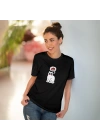 Unisex Düşünceli Kedi Baskılı Gotik Siyah Basic Tshirt