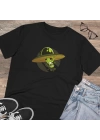 Unisex Funny Alien Baskılı Siyah Basic Tshirt