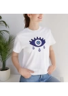 Unisex Gözyaşı ve Nazar Baskılı Beyaz Basic Tshirt