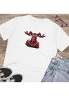 Unisex Moose Google Baskılı Beyaz Basic Tshirt