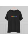 Unisex Rainbow Cats Baskılı Siyah Basic Tshirt