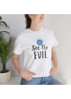 Unisex See No Evil Nazar Baskılı Beyaz Basic Tshirt