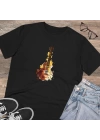 Unisex Watercolor Guitar Baskılı Siyah Basic Tshirt