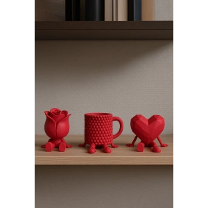 3lü Kalp Kupa Gül Figür Kahve Yanı Aksesuar