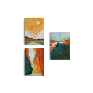 3’lü Tablo Estetik Manzaralar Suluboya Sanat Dekoratif Tablo Seti-AC-3