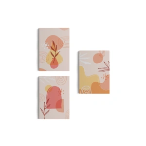 3’lü Tablo Minimal Şekiller ve Bitkiler Dekoratif Şık ve Modern Duvar Tablo Seti-BF-31