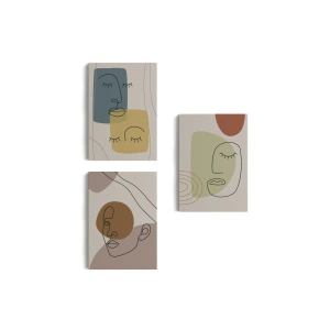 3’lü Tablo Minimal Şekiller ve Çizgi Sanat Yüzleri Soyut Sanat Tablo Seti-AP-16