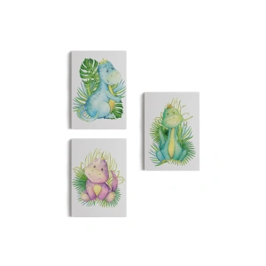 3’lü Tablo Sevimli Dinozor Dekoratif Duvar Tablo Seti-BZ-50
