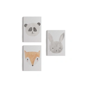 3’lü Tablo Sevimli Hayvanlar Suluboya Görünümlü Dekoratif Tablo Seti-BÜ-47