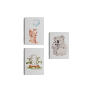 3’lü Tablo Sevimli Üç Hayvan Koleksiyonu Dekoratif Duvar Tablo Seti-BT-45