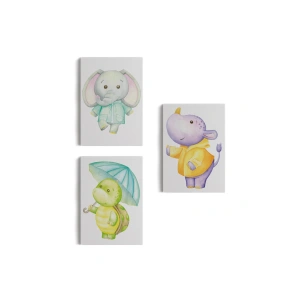 3’lü Tablo Sevimli Üç Hayvan Koleksiyonu Dekoratif Duvar Tablo Seti-CC-53