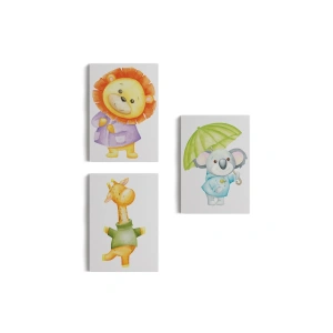 3’lü Tablo Şirin Hayvanlar Temalı Dekoratif Duvar Tablo Seti-CB-52