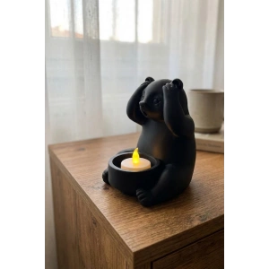 Ayı Panda Yoga Mumluk Dekor Siyah 18 cm x 14 cm