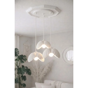 Beyaz 3 Lü Lotus Formlu Avize 24 x 24