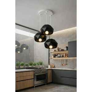 Siyah 3 Lü Geometrik Avize 25 x 25