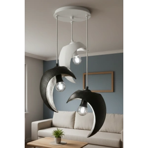 Siyah Beyaz Hilal Formlu 3lü Sarkıt Avize 25 x 20