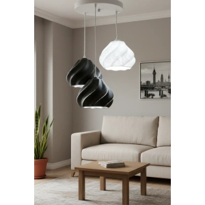 Siyah Beyaz Minimal Dalga Tasarım 3’lü Sarkıt Avize 25 x 20