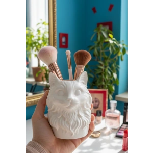 Beyaz Kedi Tasarımlı Kalemlik Organizer