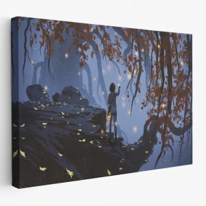 Ağaçlardan Düşen Parlak Yaprakları Toplayan Kadın Tablosu-1243