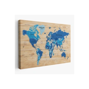 Ahşap Görünümlü Dünya Haritası Ayrıntılı ve Dekoratif Kanvas Tablo 1788