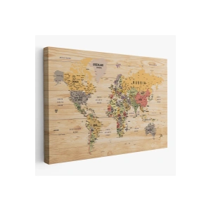 Ahşap Görünümlü Dünya Haritası Ayrıntılı ve Dekoratif Kanvas Tablo 1800
