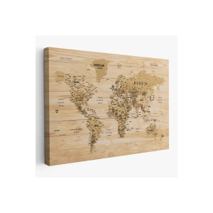 Ahşap Görünümlü Dünya Haritası Ayrıntılı ve Dekoratif Kanvas Tablo 1810
