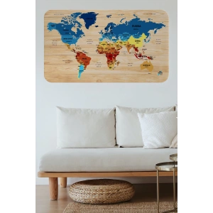Ahşap Görünümlü Eğitici Detaylı Atlası Dünya Haritası Duvar Sticker -60x105-3856