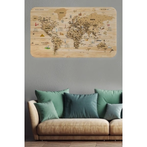 Ahşap Görünümlü Türkçe Eğitici Detaylı Atlası Dünya Haritası Duvar Sticker -60x105-3843