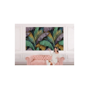 Altın Detaylı Tropical Yapraklar Desenli Duvar Kağıdı-5628