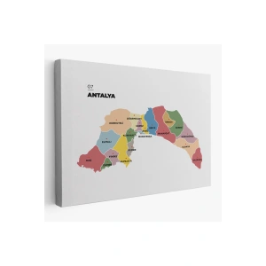 Antalya   İli ve İlçeler Haritası  Dekoratif Kanvas Tablo 1268