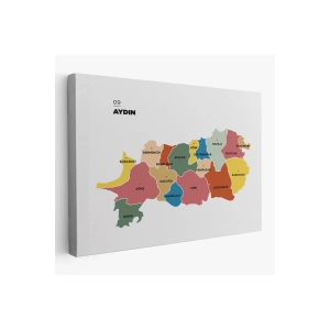 Aydın İli ve İlçeler Haritası  Dekoratif Kanvas Tablo 1277