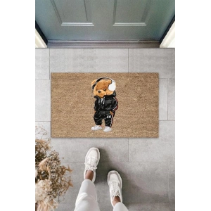 Bej Kapı Önü Paspası Kulaklıklı Ayıcık Desen  K-3347