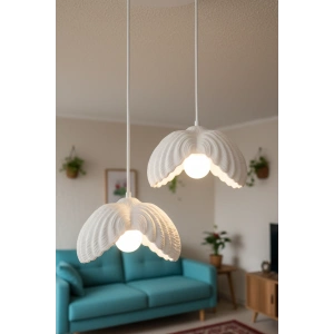 Beyaz 2 Li Lotus Formlu Avize 24 x 24