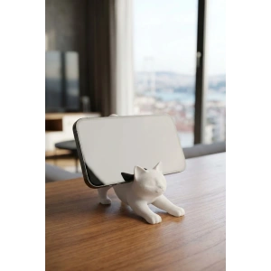 Beyaz Kedi Telefon Tablet Tutucu 10 x 10 cm