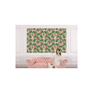 Botanik, Tropikal Çiçek ve Yaprak Desenli Duvar Kağıdı-5666