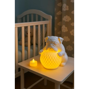 Bulldog Dekoratif Gece Lambası Pilli Kablosuz- Led Mum Hediye