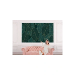 Büyük Tropikal Yeşil Yapraklar Desenli Duvar Kağıdı-5618