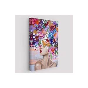 Çiçek Saçlı Kadın Yağlıboya Görünüm Dekoratif Kanvas Duvar Tablosu -6413