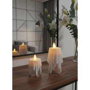 Dekoratif Bohem Beyaz Uçan Mumlar (Tealight Mum Hediye) 8 x 4,5 cm