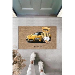 Dekoratif Dijital Arabalı Ayıcık Bej Kapı Paspası Dış Mekan Paspas K-3183