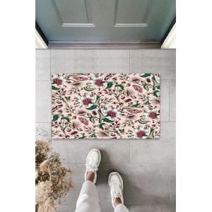 Dekoratif Dijital Baskı Pembe-Yeşil Çiçek Dış Mekan Paspas K-3044