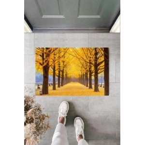 Dekoratif Dijital Dökülen Yapraklar Sarı Kapı Paspası Dış Mekan Paspas K-2118