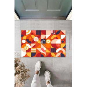 Dekoratif Dijital Modern Çizim Turuncu Kapı Paspası Dış Mekan Paspas K-3064