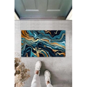 Dekoratif Dijital Modern Dalgalı Turkuaz Kapı Paspası Dış Mekan Paspas K-3106